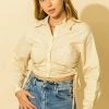 Wanderlust By Abby Drawstring Ruched Crop Button Down Blouse NEW