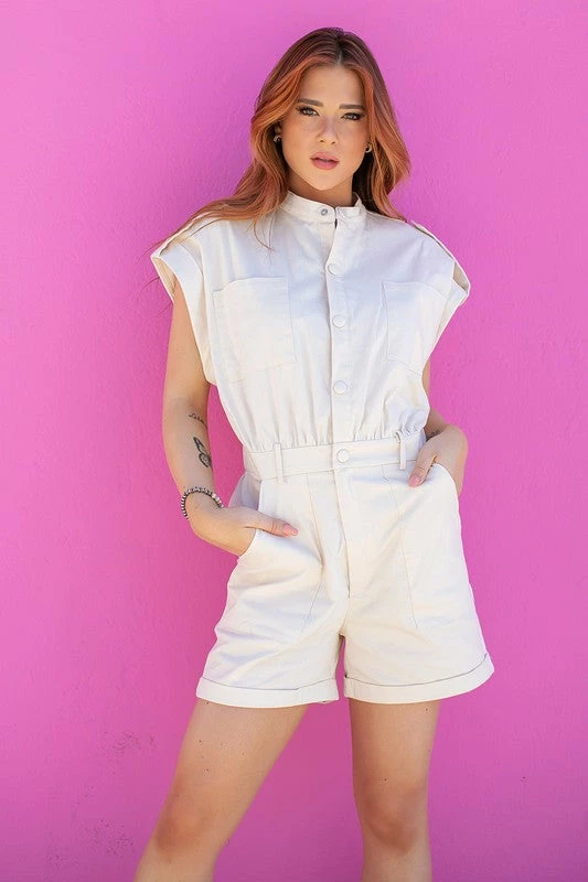 Wanderlust By Abby Button Up Short Sleeve Romper NEW 3 Wanderlust By Abby Button Up Short Sleeve Romper NEW