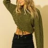 Wanderlust By Abby Cable Knit Drawstring Crop Sweater NEW