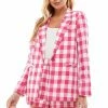 Wanderlust By Abby Gingham Magenta Blazer NEW