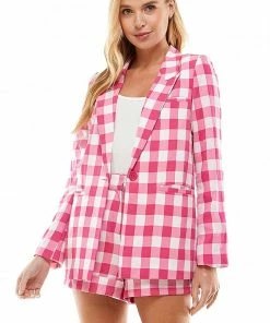 Wanderlust By Abby Gingham Magenta Blazer NEW