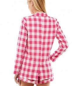 Wanderlust By Abby Gingham Magenta Blazer NEW