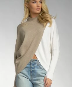 Wanderlust By Abby NEW Mock Neck Color Block Sweater