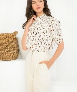 Wanderlust By Abby NEW Ruched Sleeve Smocked Top