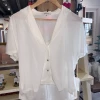 Wanderlust By Abby White Button Up Top NEW