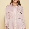 Wanderlust By Abby Pocket Collared Long Sleeve Top NEW