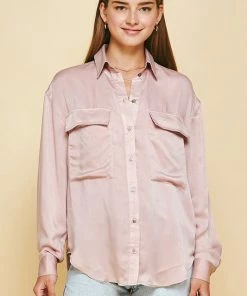 Wanderlust By Abby Pocket Collared Long Sleeve Top NEW