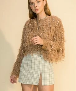 Wanderlust By Abby NEW Fuzzy Fringe Crop Sweater