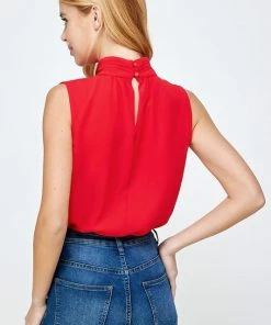 Wanderlust By Abby High Neck Shirred Sleeveless Bodysuit