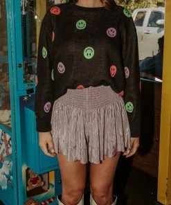 Queen Of Sparkles Black Neon Smiley Sweater