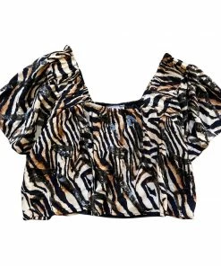 NEW Queen Of Sparkles Tiger Print Flutter Top