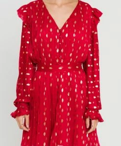 Wanderlust By Abby Gold Dot Print Pleated Dress SALE