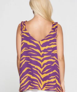 Wanderlust By Abby NEW Tiger Ruffle Strap Sleeveless Top With Lining