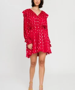 Wanderlust By Abby Gold Dot Print Pleated Dress SALE