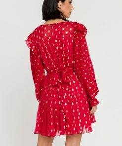 Wanderlust By Abby Gold Dot Print Pleated Dress SALE