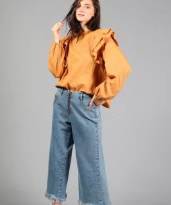 Wanderlust By Abby Ruffel-Trim Woven Blouse NEW