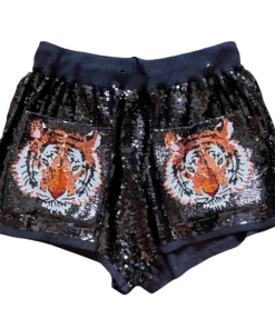 Queen Of Sparkles Black Sequin Tiger Shorts