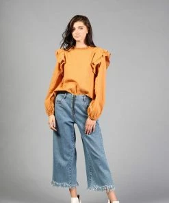 Wanderlust By Abby Ruffel-Trim Woven Blouse NEW