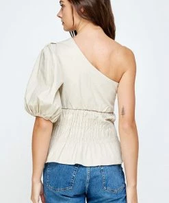 Wanderlust By Abby One-Shoulder Balloon Sleeve Linen Top