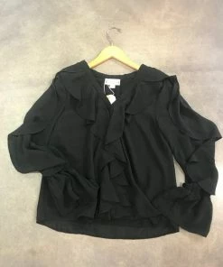 Wanderlust By Abby Long Sleeve Black Ruffle Shirt CLOTHING