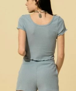 Wanderlust By Abby NEW Lettuce Edge Crop Top And Shorts Set