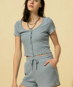 Wanderlust By Abby NEW Lettuce Edge Crop Top And Shorts Set