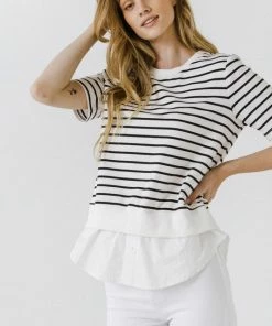 Wanderlust By Abby NEW Mix Media Stripe Top
