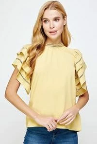 Wanderlust By Abby Double Layered Ruffle Sleeve Blouse