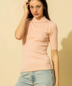 Wanderlust By Abby Mock Neck Elbow Sleeve Sweater NEW