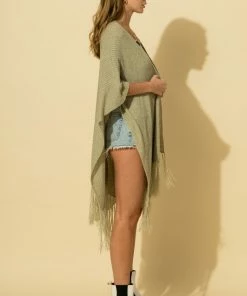 Wanderlust By Abby Fringe Knit Poncho Top