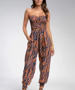 Wanderlust By Abby Animal Print Strapless Jumpsuit NEW