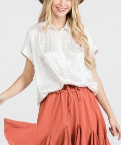 Wanderlust By Abby Satin Leopard Print Button Up