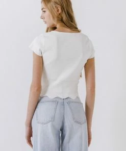 Wanderlust By Abby NEW Scallop Hem Square Neck Short Sleeve