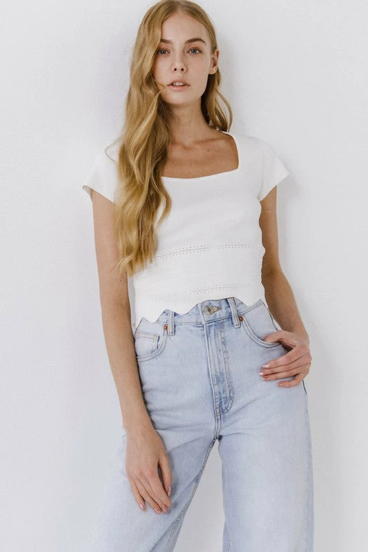 Wanderlust By Abby NEW Scallop Hem Square Neck Short Sleeve 3 Wanderlust By Abby NEW Scallop Hem Square Neck Short Sleeve