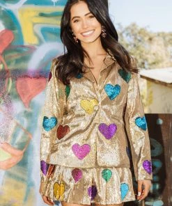 Queen Of Sparkles QOS Gold Hearts Blazer NEW