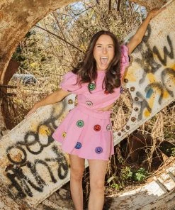 Queen Of Sparkles NEW QOS 3D Pink Smiley Poof Top