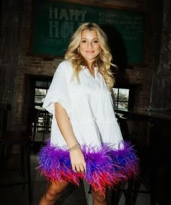 Queen Of Sparkles NEW Feather Bottom Button Dress