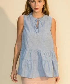 Wanderlust By Abby Sleeveless Tiered Stripe Top NEW