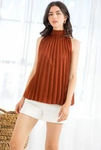 Wanderlust By Abby NEW Sleeveless Smock Neck Plisse Top