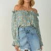 Wanderlust By Abby Off The Shoulder Aqua Blouse NEW