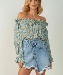 Wanderlust By Abby Off The Shoulder Aqua Blouse NEW
