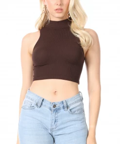 Wanderlust By Abby CLOTHING Sleeveless Mock Neck Ribbed Crop Top